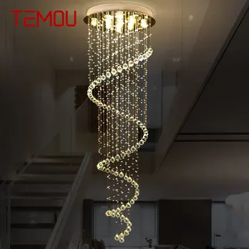 Современные Хрустальные подвесные светильники TEMOU LED Creative Luxury Chandelier Light для домашней гостиной, столовой, лестницы на вилле