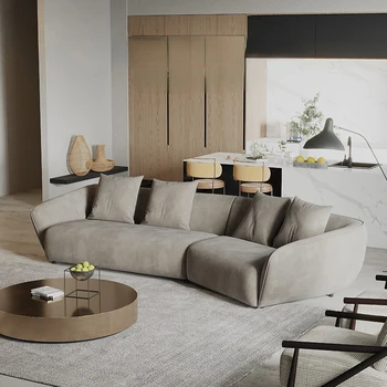 Современный легкий роскошный тканевый диван особой формы в итальянском скандинавском стиле с байковыми вставками для маленькой семейной гостиной