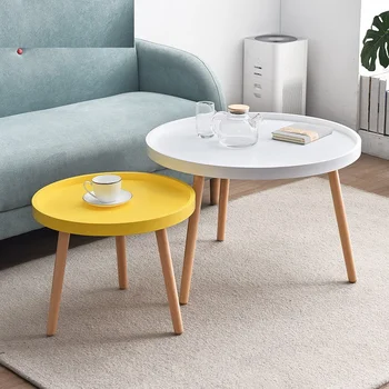 Современный приставной столик из массива дерева, маленькие круглые наборы чайных столиков, журнальные столики, мебель для гостиной в помещении