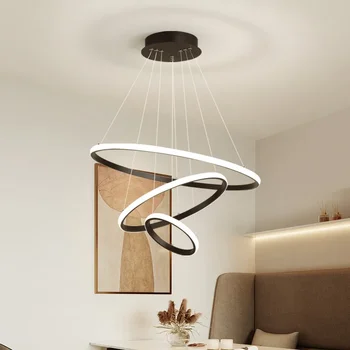 Современный светодиодный подвесной светильник для гостиной столовой спальни на чердаке Кольца люстры Круг Потолочный подвесной светильник Декор Осветительный прибор