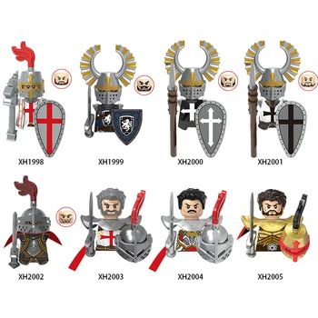 Средневековые военные фигурки, Строительные блоки, Детали Спартанского воина-крестоносца, Оружие рыцарей-пастырей, Аксессуары для римского Меча, Детские игрушки