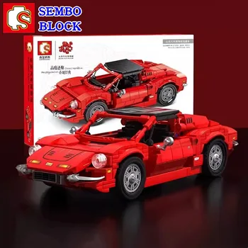 Строительные блоки автомобиля SEMBO Ferrari Dino 246GTS, модель спортивного автомобиля Kawaii, детские игрушки, коллекция подарков на день рождения, фигурки, украшения