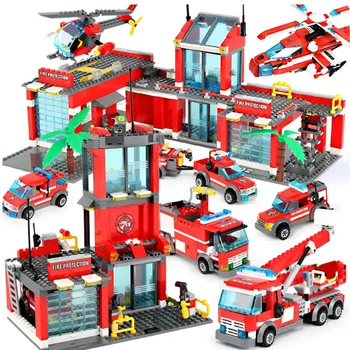 Строительные Блоки, Городская Пожарная станция, Модель 774шт, Совместимая конструкция, Пожарный, грузовик, Просветляющие Кирпичи, Игрушки для детей