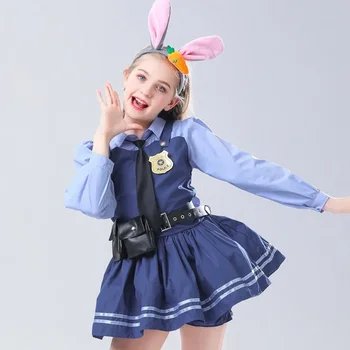 Танцевальное платье Джуди COS на Хэллоуин, повседневное платье с кроликом для девочки-полицейского, Шериф Города Безумных животных Джуди, Наборы для сценического кролика на День защиты детей