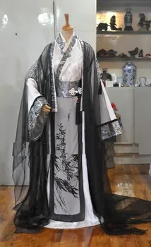 Тао Цзуй Черный Белый бамбуковый чернильный принт Мужской костюм Древнекитайский костюм императора Чайлда для мужчин косплей