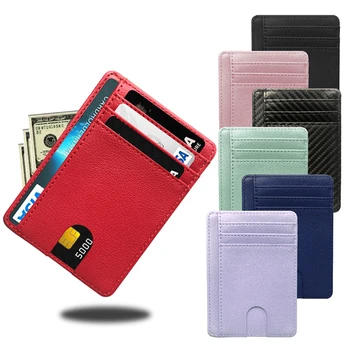 Тонкий кожаный бумажник, держатель для кредитных ID-карт, кошелек, чехол для денег, мужские и женские портативные однотонные простые модные сумки