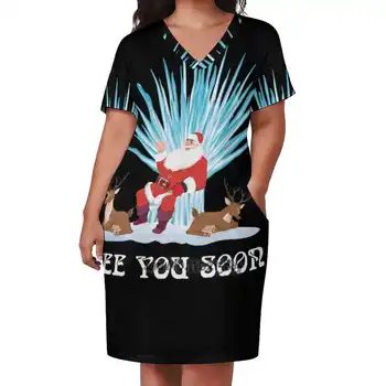 Трон Санта-Сосульки, Свободная юбка с V-образным вырезом и коротким рукавом, Элегантное платье высокого качества, юбка из легкой ткани, Санта-Клаус