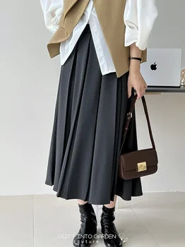 Тяжелая промышленность, однотонная плиссированная юбка для женщин, весна 2023, длинная юбка с высокой талией, Корейская модная одежда в опрятном стиле