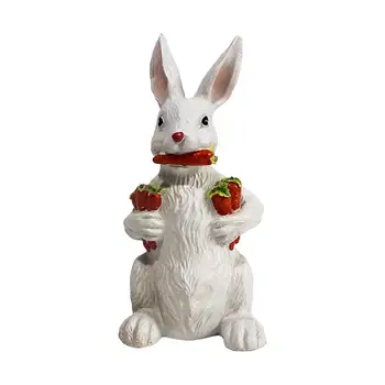 Украшения в виде фигурок садовых кроликов, реалистично держащих морковь, Очаровательного Пасхального кролика, декора для внутреннего ландшафта, газона, подарков для мамы