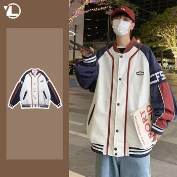 Уличная мужская куртка в стиле ретро, Новая Бейсбольная форма с буквами в стиле пэчворк колледжа, Японский Тренд Харадзюку, Свободная Верхняя Одежда Y2K 2023