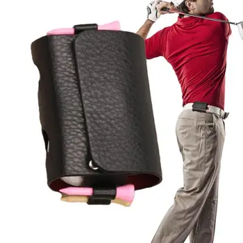 Уличные сумки-чехлы Дорожный кейс Сумка для мячей для гольфа Портативная поясная сумка для хранения из искусственной кожи для занятий гольфом вмещает 2 мяча и 4 тройника для гольфа