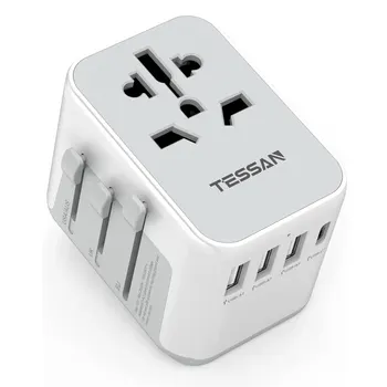 Универсальный Дорожный адаптер TESSAN International Plug с 3 USB-портами и 1 Настенным Зарядным устройством Type C 