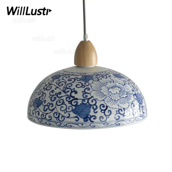 Фарфоровый подвесной светильник, сине-белая Фарфоровая Потолочная люстра, лофт для столовой в гостиничном магазине, Керамический подвесной светильник