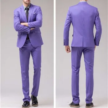 Фиолетовые Мужские костюмы, Модный однобортный костюм с вырезом на спине, Приталенный Элегантный Повседневный Свадебный смокинг, Блейзер из 2 частей, брюки