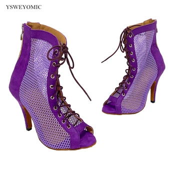 Фиолетовые танцевальные пинетки с индивидуальным логотипом, обувь для бальных латиноамериканских танцев для сальсы, обувь для латиноамериканских танцев нового стиля 2024 года, Танцевальная обувь по индивидуальному заказу