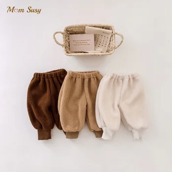 Флисовые брюки для новорожденных девочек и мальчиков, зимние брюки для малышей со средней талией, теплая толстая повседневная нижняя одежда для малышей 3-18 м