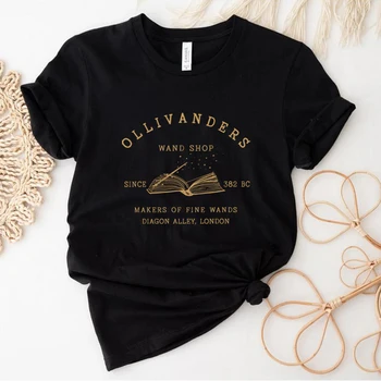 Футболка Ollivanders Wand Shop Рубашка Wizard Book Shop HP Рубашки Book Nerd Эстетическая Одежда Magic Tee Унисекс Топы С Коротким рукавом