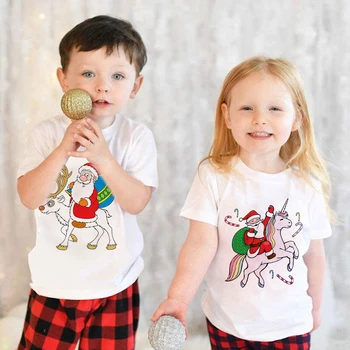 Футболка для мальчиков и девочек, детские рубашки для мальчиков и девочек, детская одежда с рождественским принтом лося для малышей, забавная верхняя одежда для вечеринок, короткие футболки
