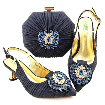 Хит продаж, итальянская дизайнерская обувь и сумка, украшенные разноцветными кристаллами темно-синего цвета для вечеринок и свадеб