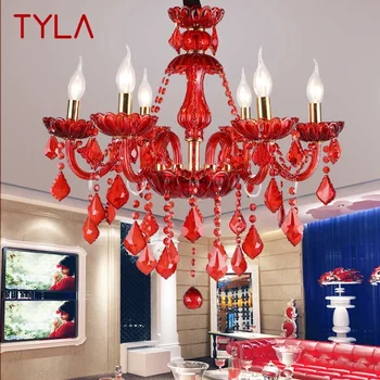 Хрустальная подвесная лампа TYLA в европейском стиле, лампа с красной свечой, Роскошная гостиная, ресторан, спальня, вилла, люстра