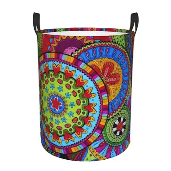 Цветочная мандала Deanfun Красочная корзина для белья Складная корзина для хранения игрушек и одежды для детской комнаты
