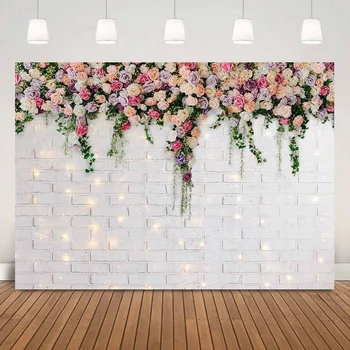 Цветочный фон для кирпичной стены Цветы Розы Теплый Белый Фон для свадебной фотосъемки Свадебный душ Фотосессия Boda Фотостудия