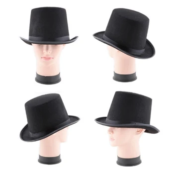 Черный цилиндр из полиэстерового фетра, шляпа фокусника, шляпа джентльмена, аксессуары для костюмов для вечеринок, один размер подходит большинству взрослых детей