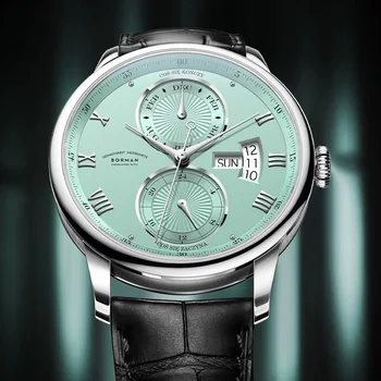 Швейцарский Люксовый бренд BORMAN Автоматические Механические Мужские часы Sapphire 50M Водонепроницаемые Многофункциональные Часы Reloj BM3876-2