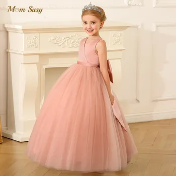 Шелковое сетчатое платье принцессы для маленьких девочек, платье без рукавов для малышей, винтажное праздничное платье с бантом, нарядные платья на День рождения от 2 до 12 лет