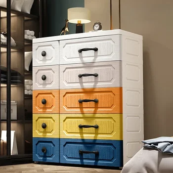 Шкаф для хранения Многофункциональный пластиковый шкаф с выдвижным ящиком Текстура под дерево Дизайн с защитой от отключения Различные спецификации Органайзер