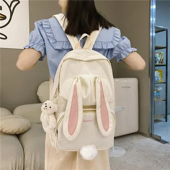 Школьный рюкзак Cute Rabbit для молодой девушки, женский рюкзак большой емкости, нейлоновый мультяшный школьный рюкзак Kawaii Bunny, женская сумка Mochila