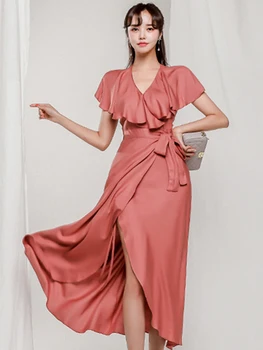 Элегантное Ретро Французское вечернее платье для женщин 2023, Оборки, шнуровка, Раздельный длинный халат, женский праздничный пляжный халат Vestidos Mujer