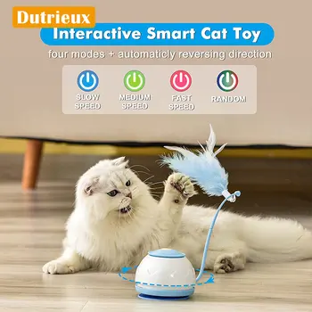 Электрическая игрушка для кошек USB Зарядка Вращающаяся на 360 Градусов Интерактивная головоломка Интеллектуальные предметы для домашних животных Кошачьи дразнящие Перья Принадлежности для кошек Аксессуары