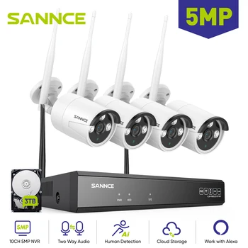 5-Мегапиксельная WIFI камера безопасности SANNCE Аудиозапись 30 М ИК ночного видения 10-канальная беспроводная система видеонаблюдения Комплект для домашнего наблюдения Обнаружение человека
