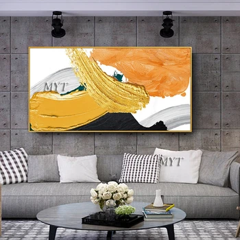 Абстрактный Новый цветной блок из золотой фольги, ручная роспись по ножу, холст, картина маслом, офис, гостиная, простое украшение